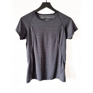 Zyia Active Striped Performance Short Sleeve Workout Tee Gray Black Sz S